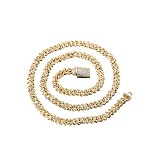 14K Yellow Gold Round Diamond Cuban Chain