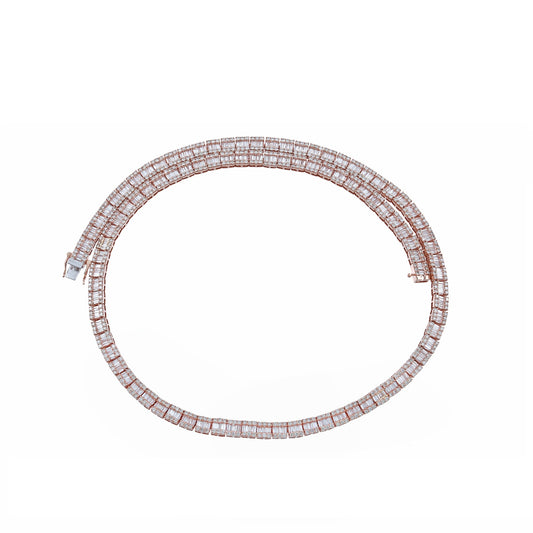 14K Rose Gold Round and Baguette Diamond Chain