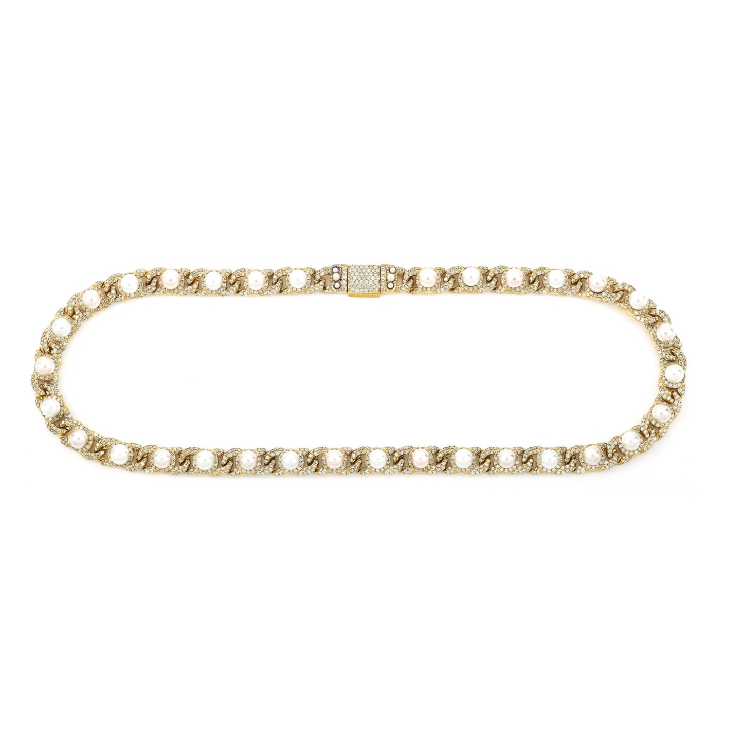 10K Yellow Gold Pearl & Diamond Link Necklace