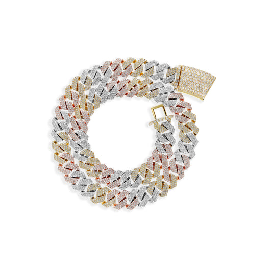 14K Tri-Color Gold Diamond Miami Cuban Chain