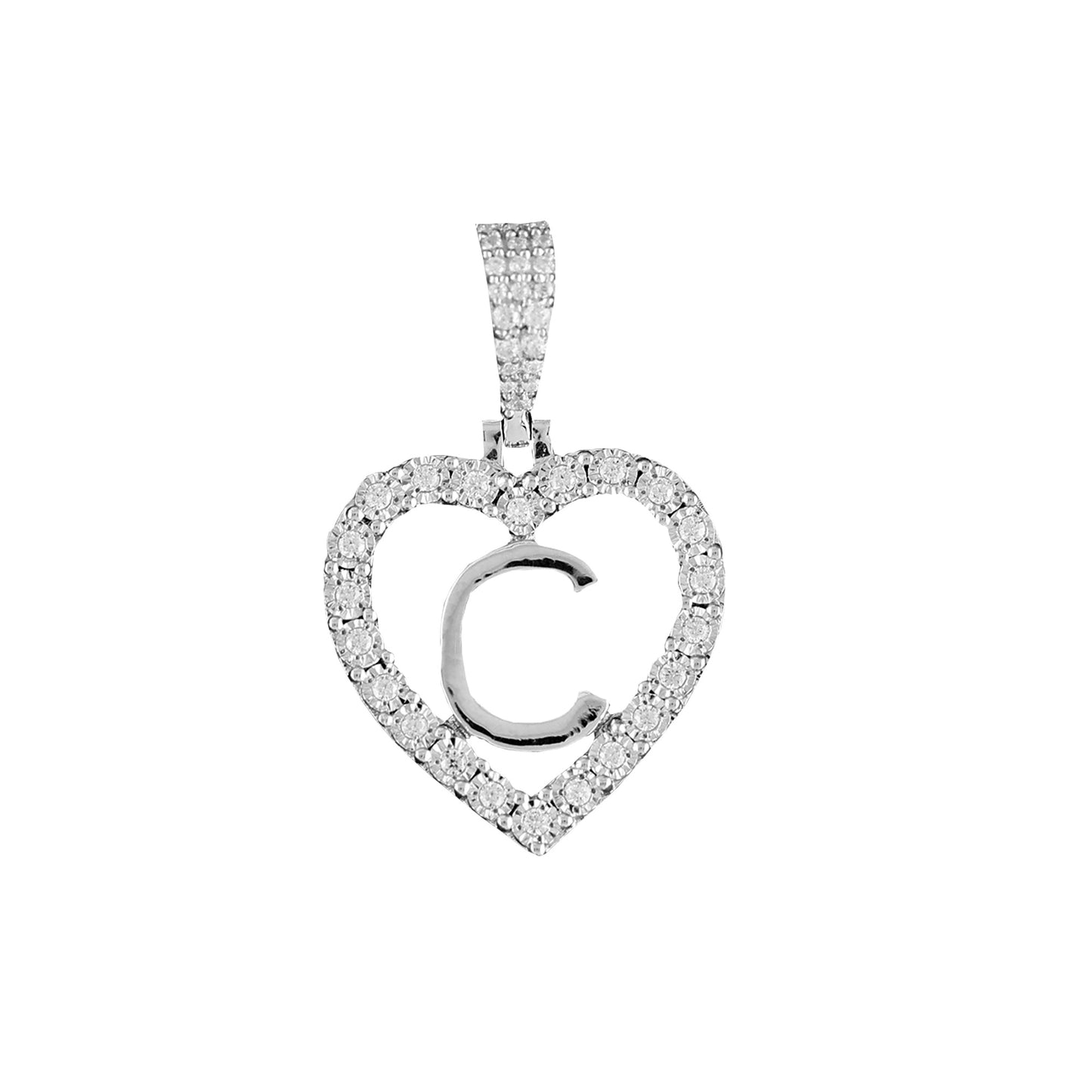 925 Silver Cz Diamond 'C' Letter Heart Initial Pendant