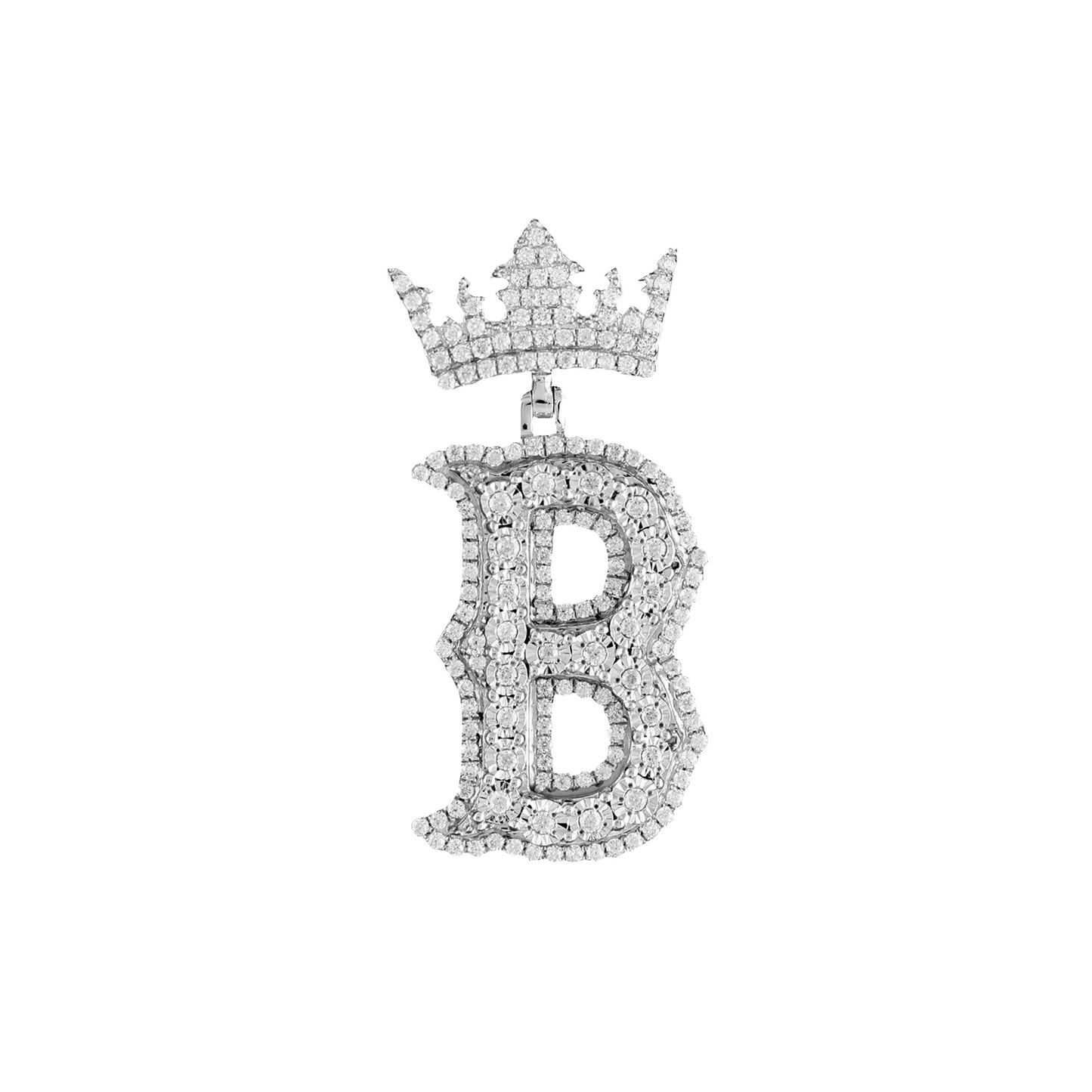 925 Silver Cz Diamond 'B' Letter Crown Initial Pendant