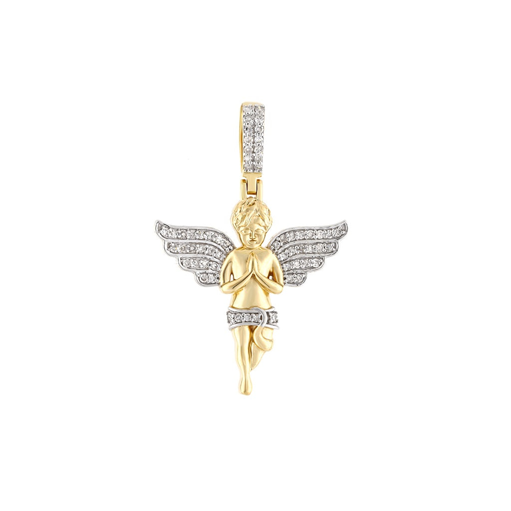 Yellow Gold Praying Angel Pendant With Round Diamond