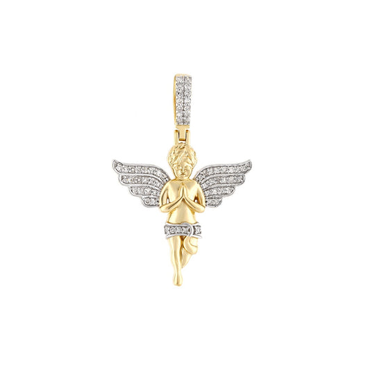 Yellow Gold Praying Angel Pendant With Round Diamond