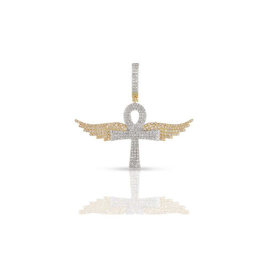Yellow Gold Round Diamond Wings Cross Pendant