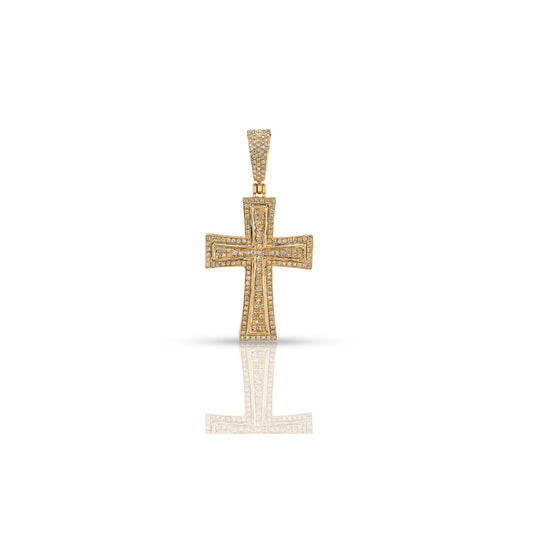 Yellow Gold Round-Cut Diamond Cross Pendant