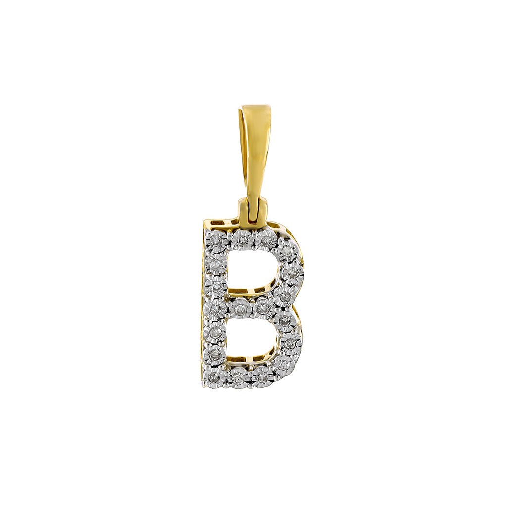 Yellow Gold White Diamond Initial Pendant