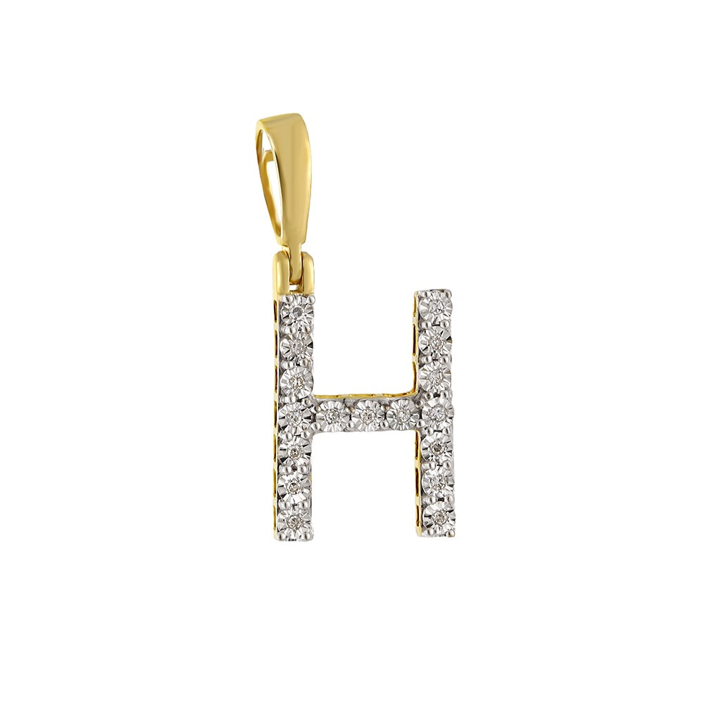 Yellow Gold White Diamond Initial Pendant