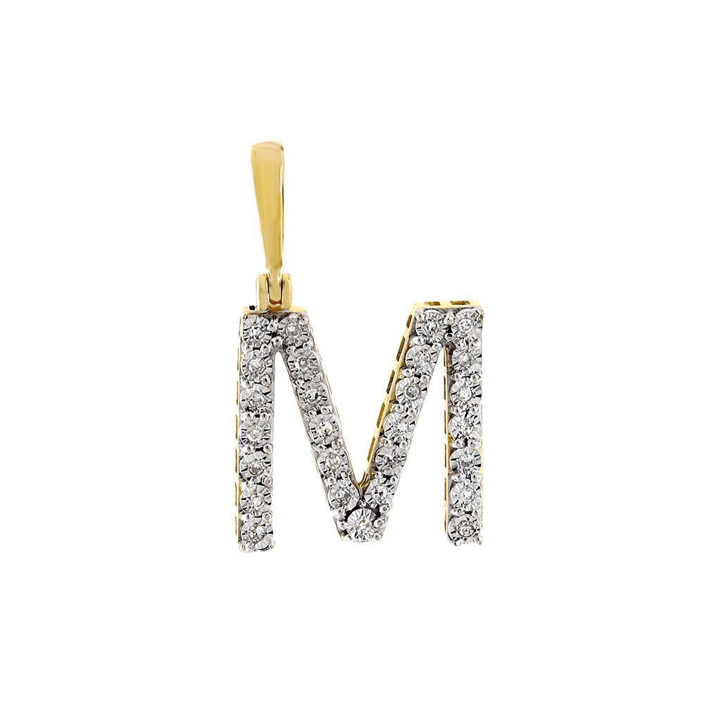 Yellow Gold White Diamond Initial Pendant