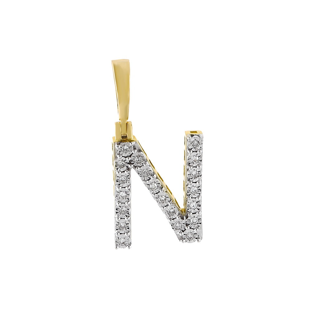 Yellow Gold White Diamond Initial Pendant