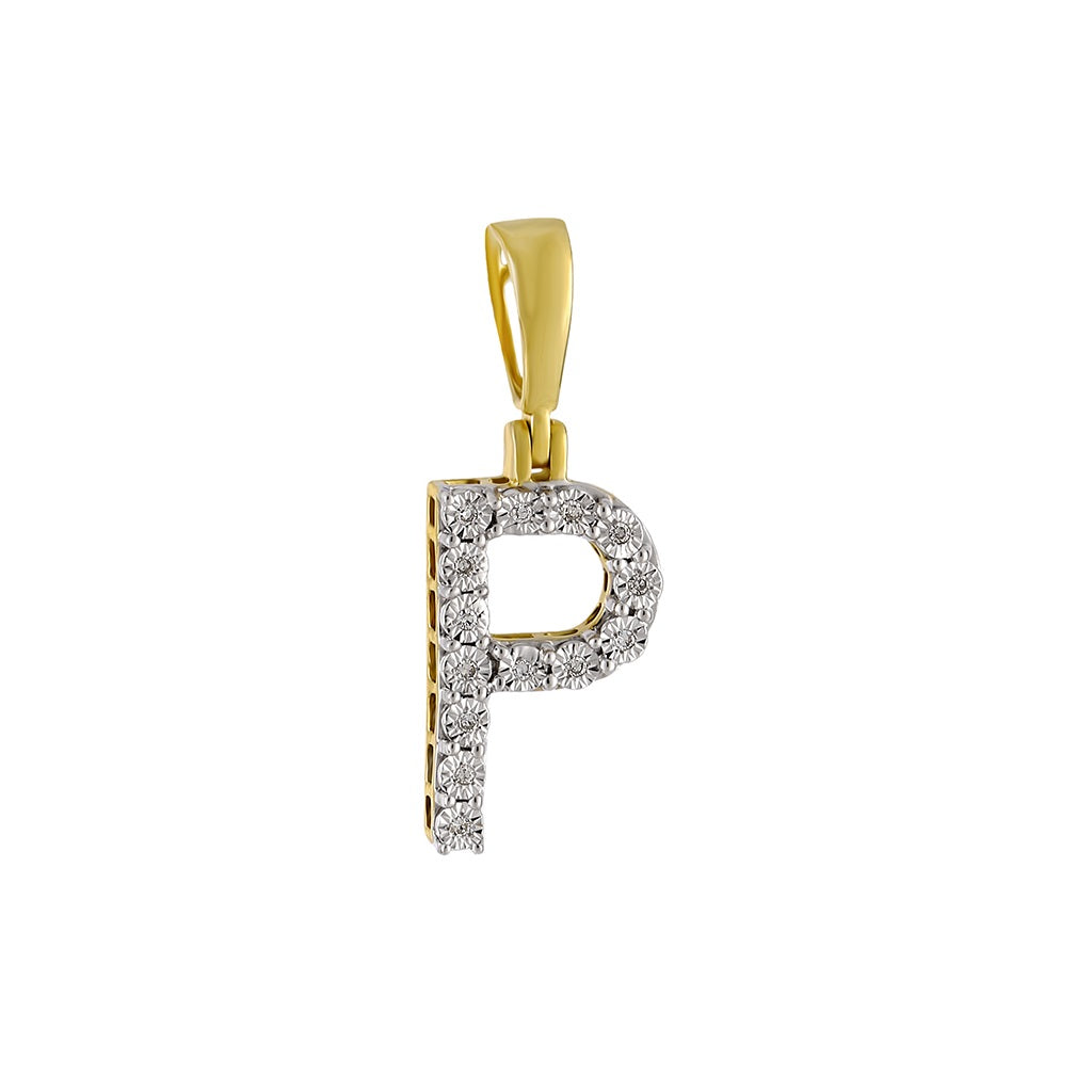 Yellow Gold White Diamond Initial Pendant