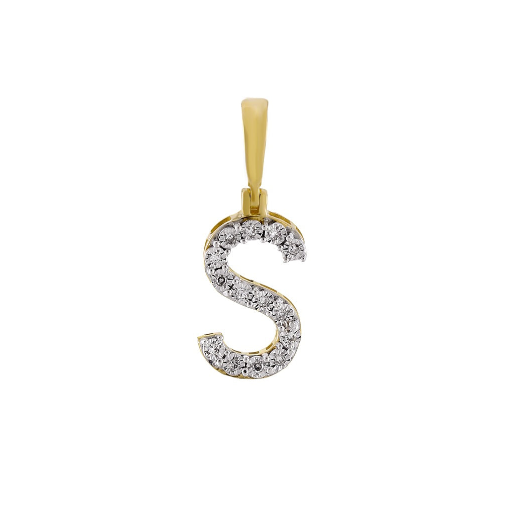 Yellow Gold White Diamond Initial Pendant