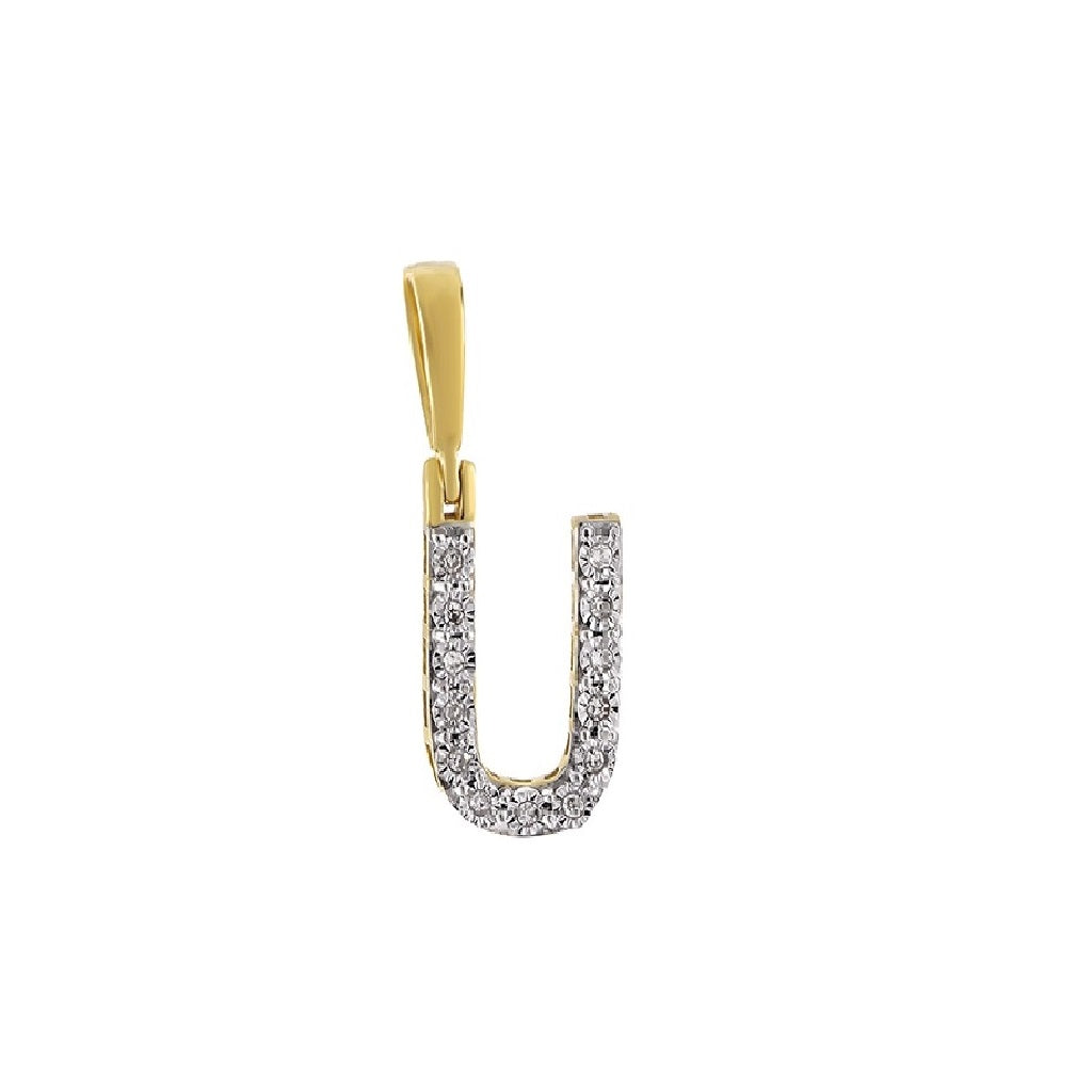 Yellow Gold White Diamond Initial Pendant