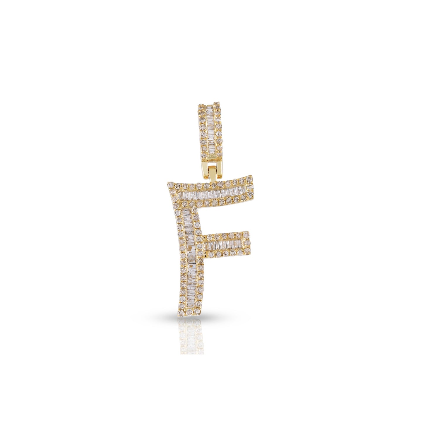 Yellow Gold Baguette and Round Diamond Initial Letter A to Z Pendant