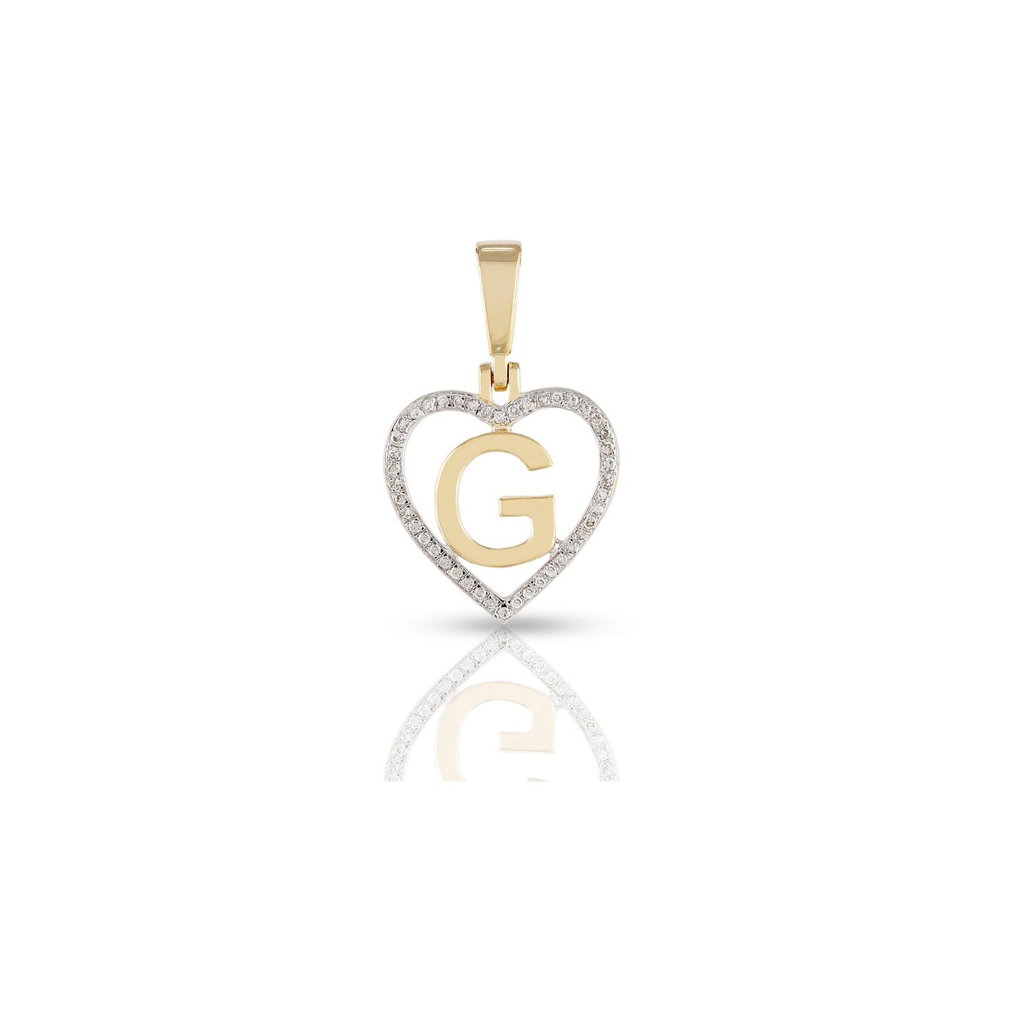 Yellow Gold White Round Diamond Heart Initial Pendant