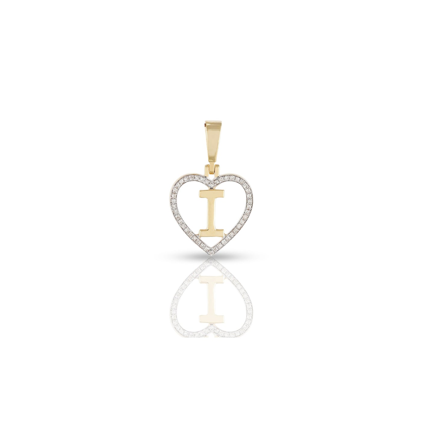 Yellow Gold White Round Diamond Heart Initial Pendant