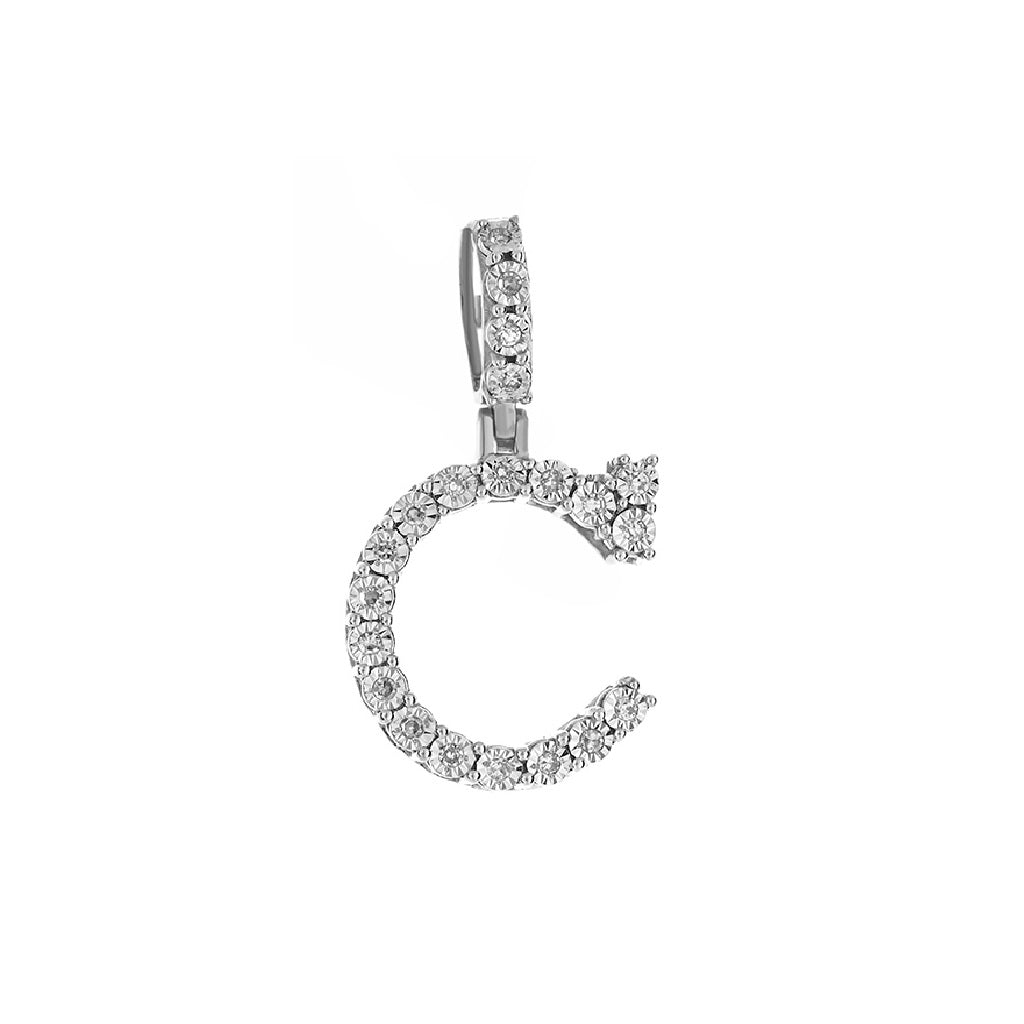 925 Silver Cz Diamond 'C' Letter Initial Pendant