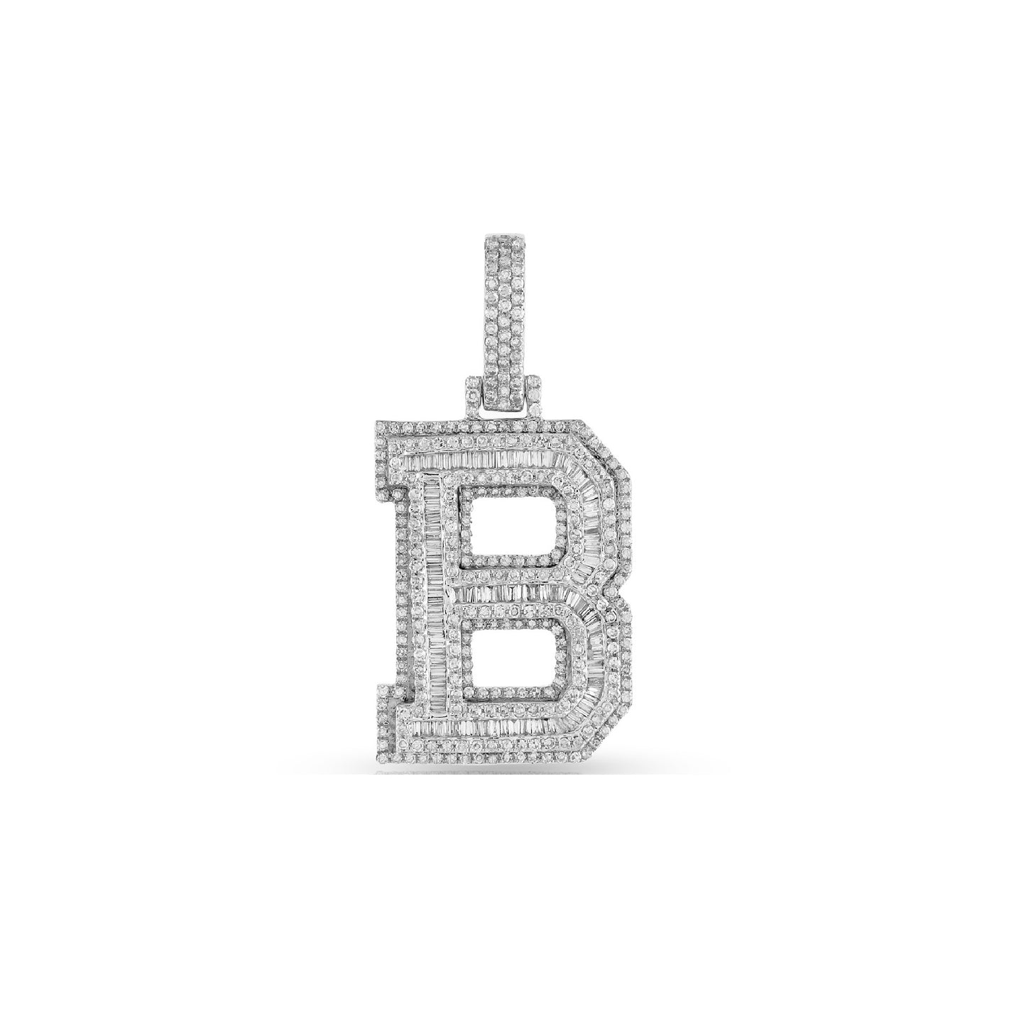 925 Silver Cz Round & Baguette Diamond 'B' Initial Letter Pendant