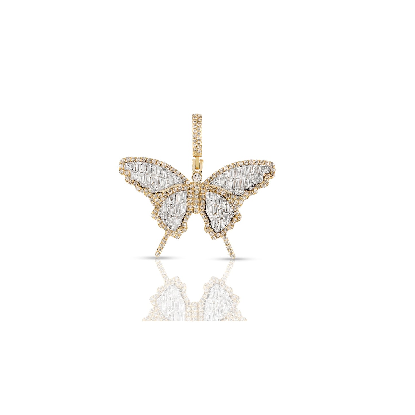 Yellow Gold Princess and Baguette Diamond Butterfly Pendant