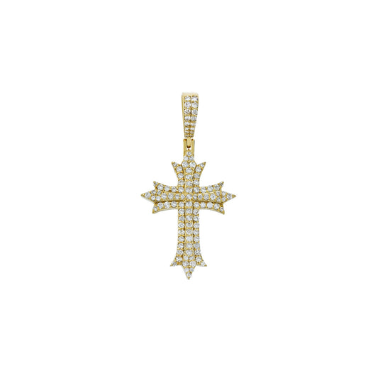 Yellow Gold Round Diamond Cross Pendant