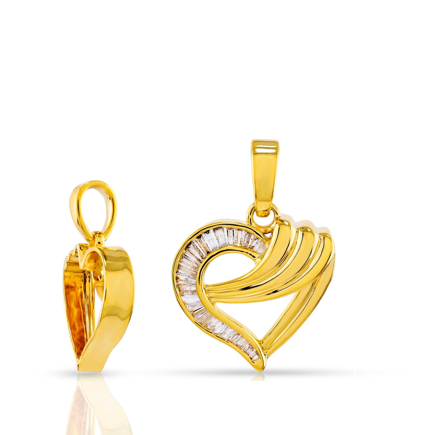 Diamond Accent Tilted Ribbon Heart Pendant in Yellow Gold