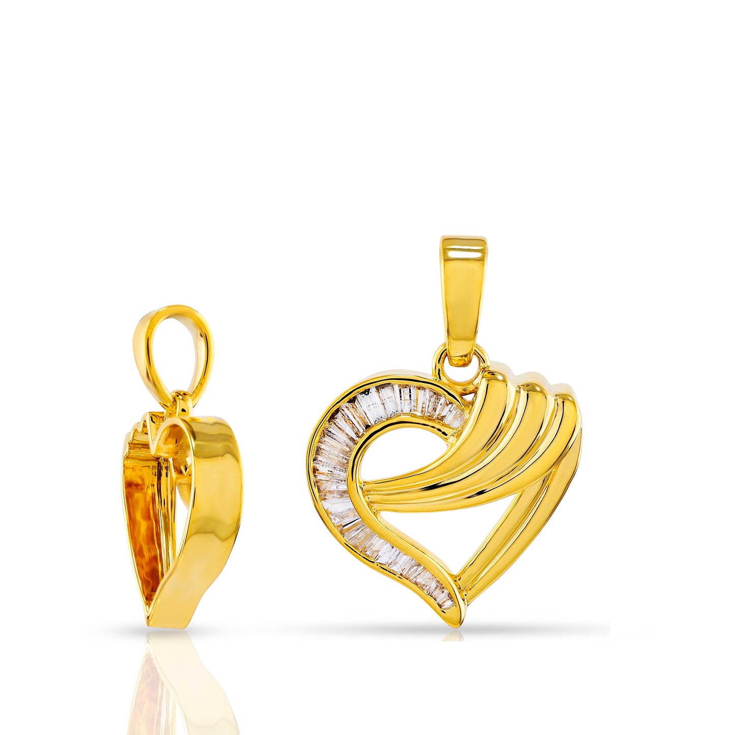 Diamond Accent Tilted Ribbon Heart Pendant in Yellow Gold