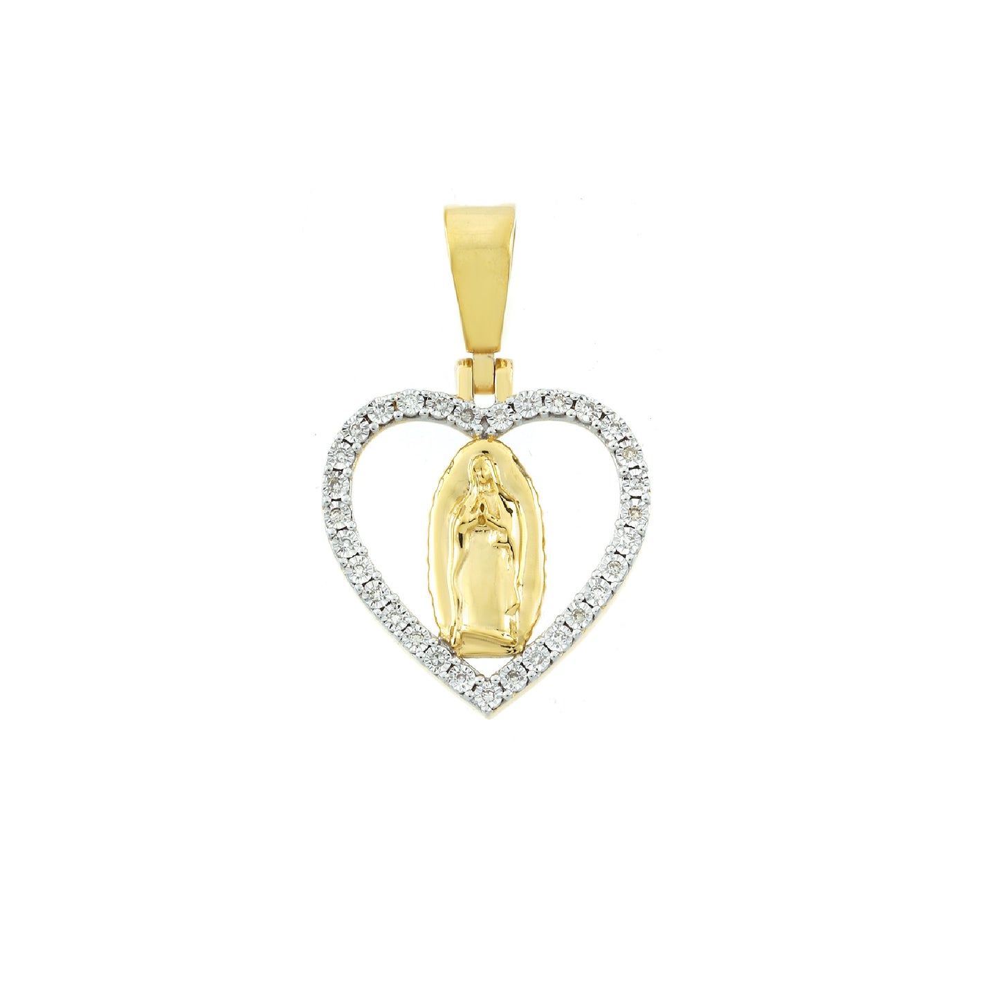 Yellow Gold Diamond Heart Virgin Mary Pendant By Truth Jewel
