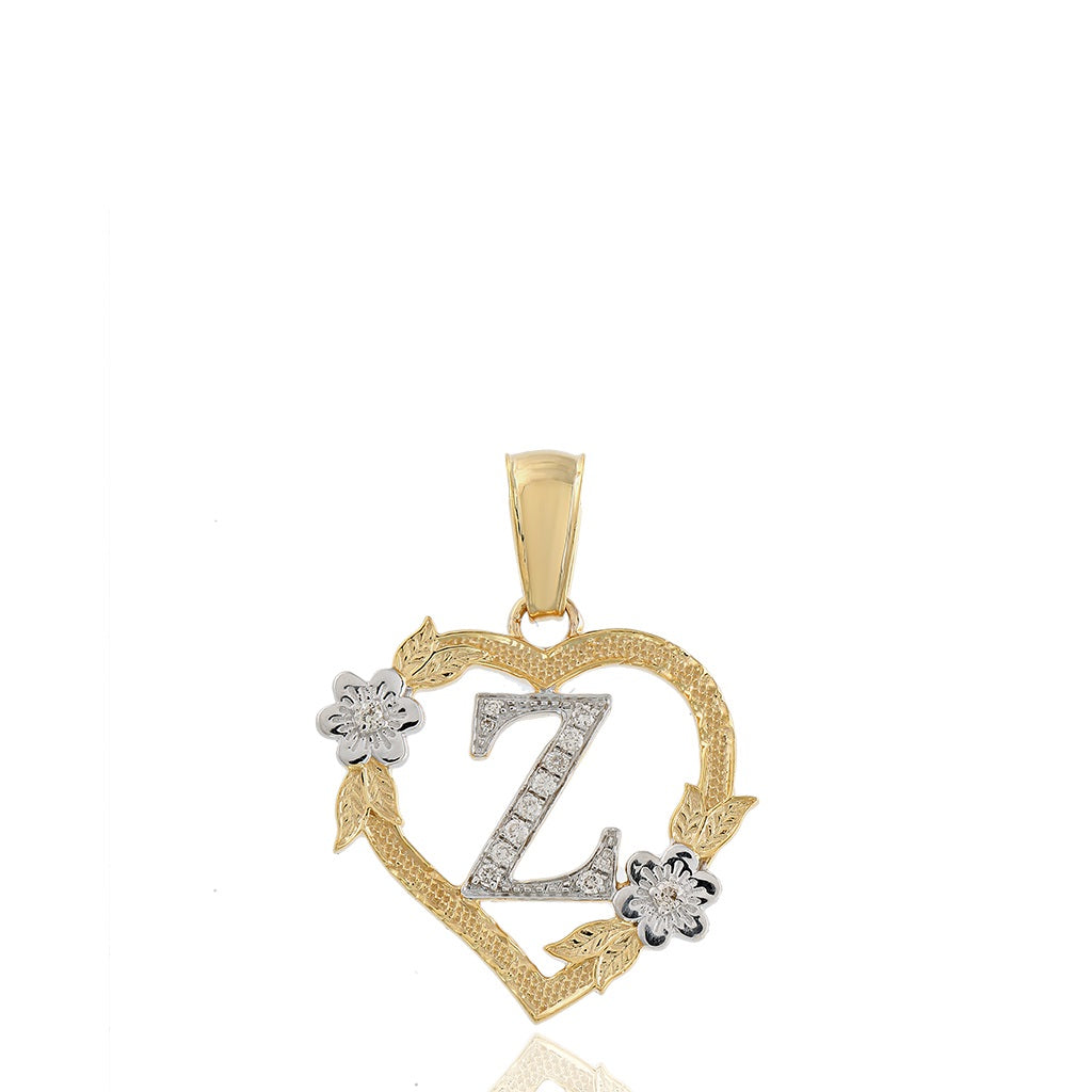 10KT Yellow Gold Diamond Heart Initial Letter Pendant