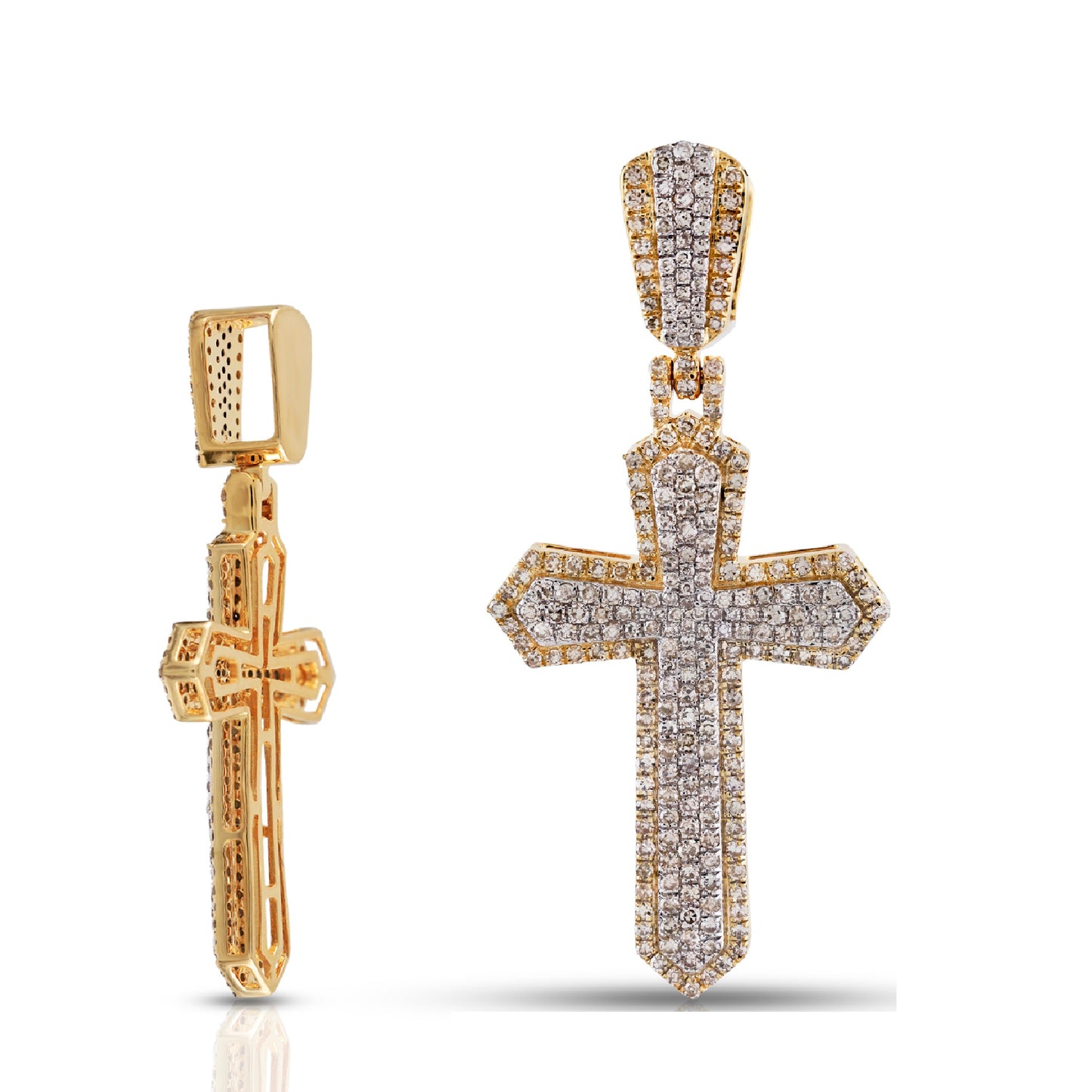 Yellow Gold Heavy Iced Diamond Cross Pendant By Truth Jewel