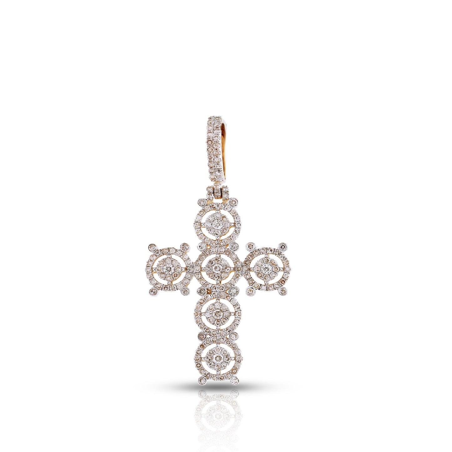 Yellow Gold Open Halo Diamond Cross Pendant By Truth Jewel