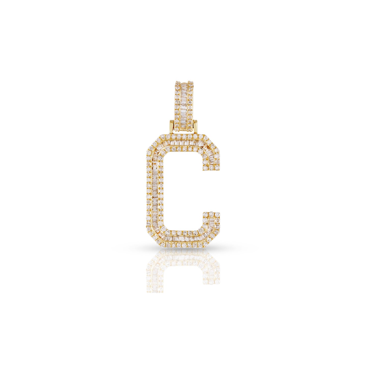 Yellow Gold Baguette Diamond Initial Letter pendant by Truth jewel