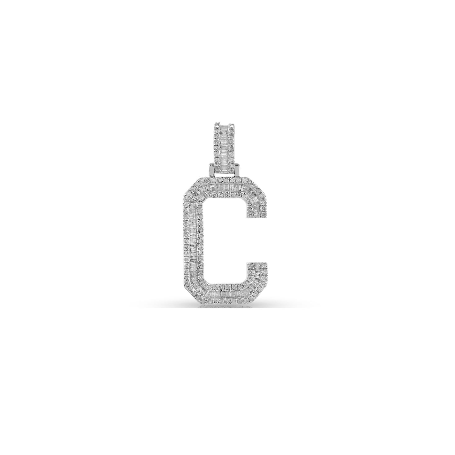 925 Silver Cz Baguette & Round Diamond 'C' Letter Initial Pendant