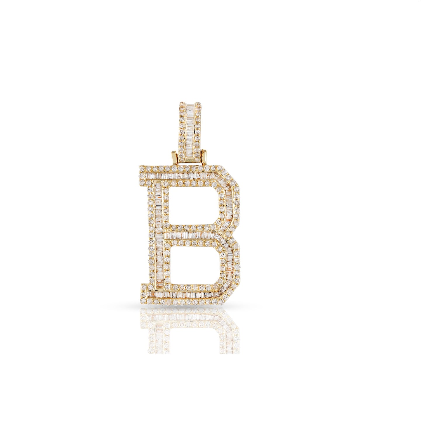 Yellow Gold Baguette Diamond Initial Letter pendant by Truth jewel