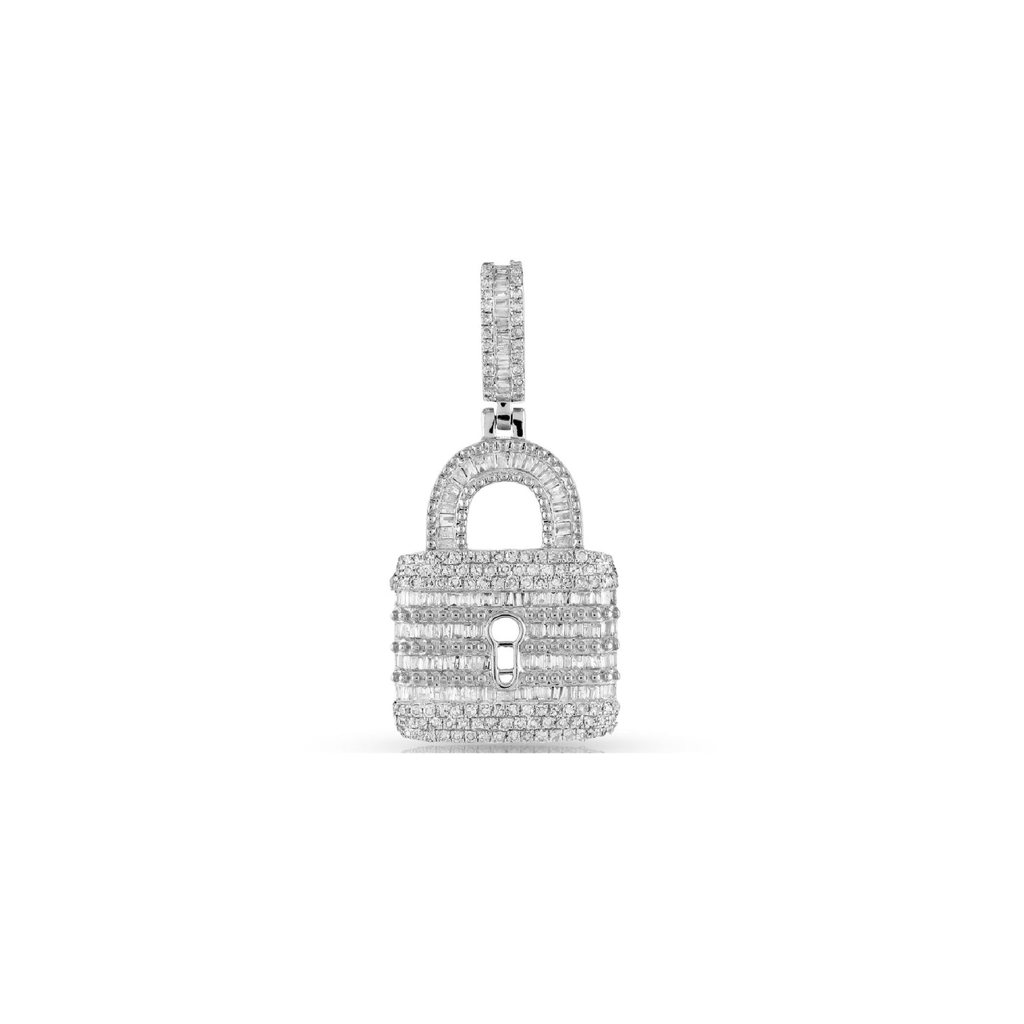 925 Silver Cz Round and Baguette Diamond Lock Pendant