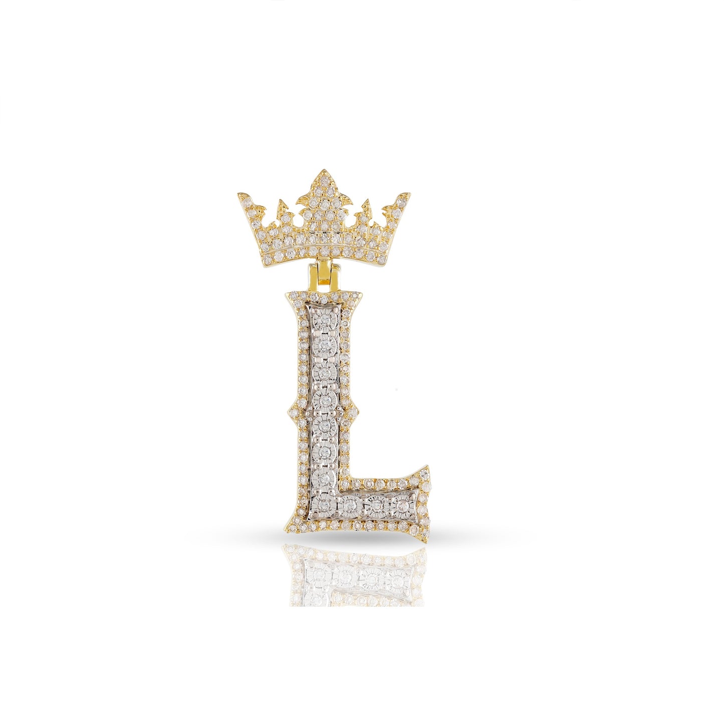 Yellow Gold White Diamond Initial Letter Pendant