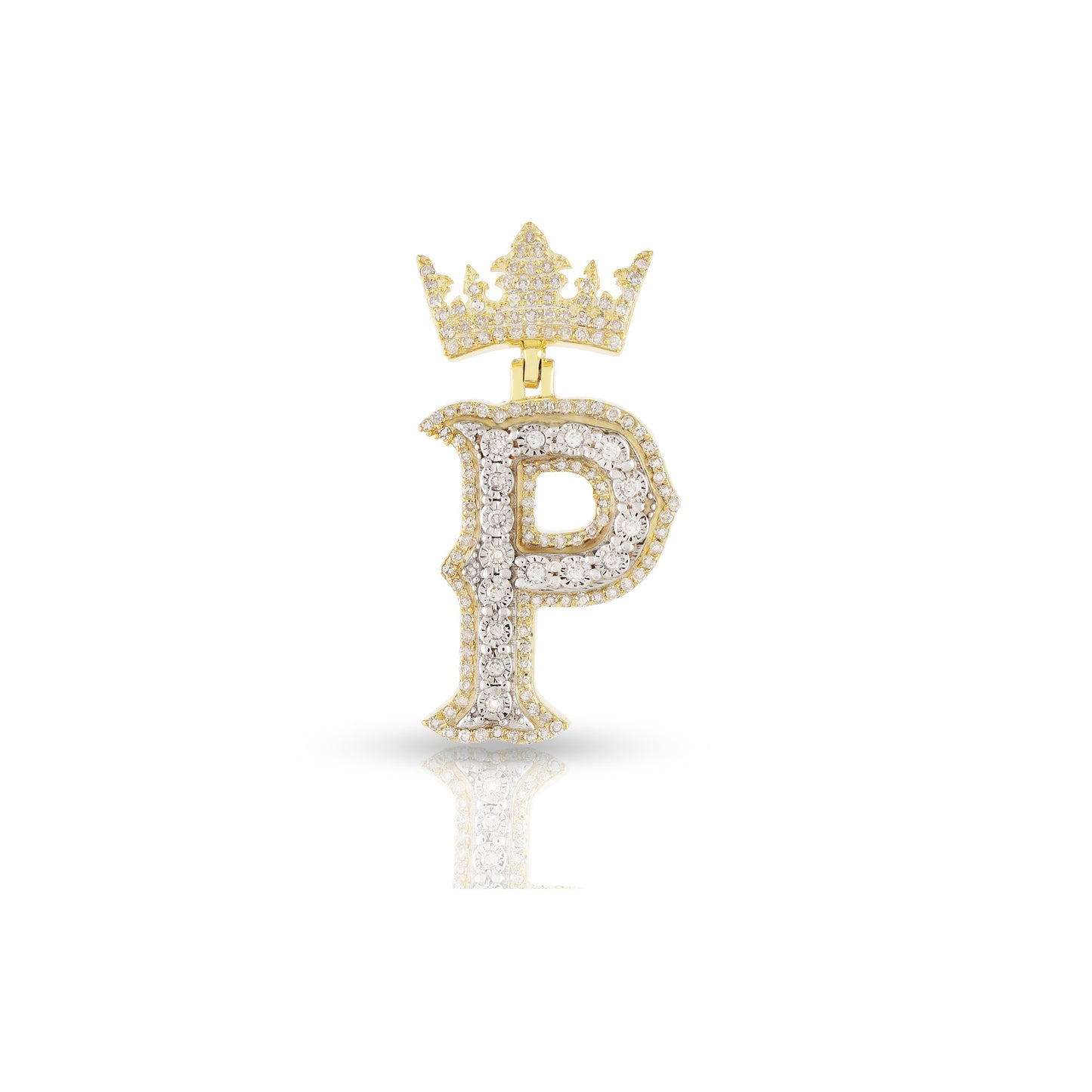 Yellow Gold White Diamond Initial Letter Pendant