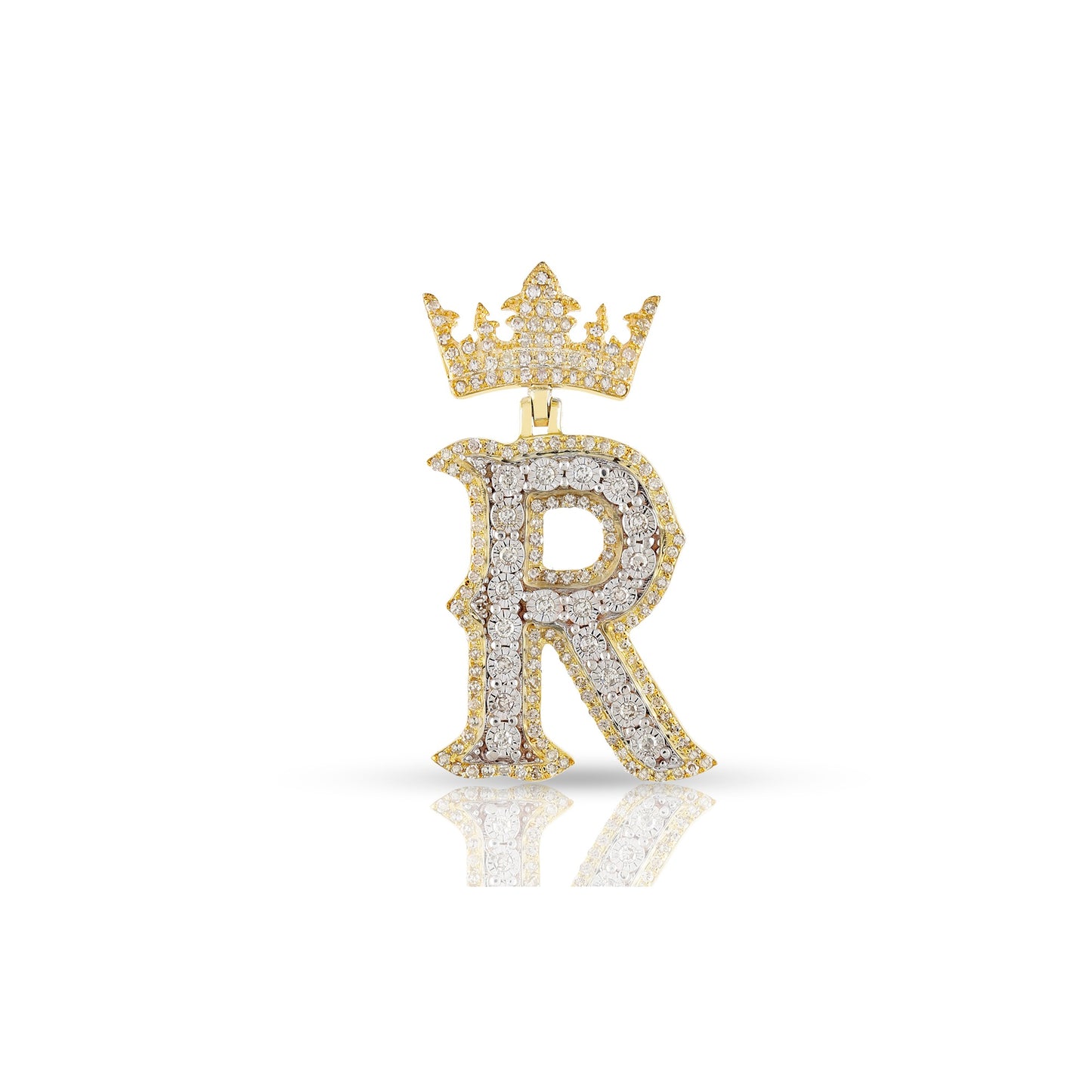 Yellow Gold White Diamond Initial Letter Pendant
