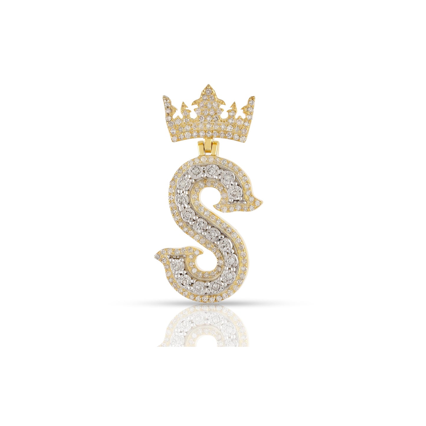 Yellow Gold White Diamond Initial Letter Pendant