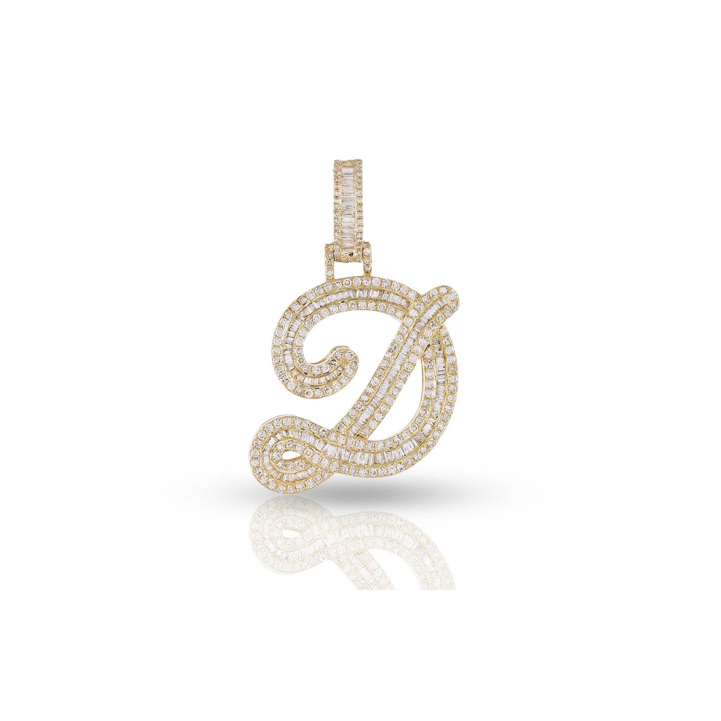 Yellow Gold Baguette Diamond Initial Letters Pendant by Truth Jewel