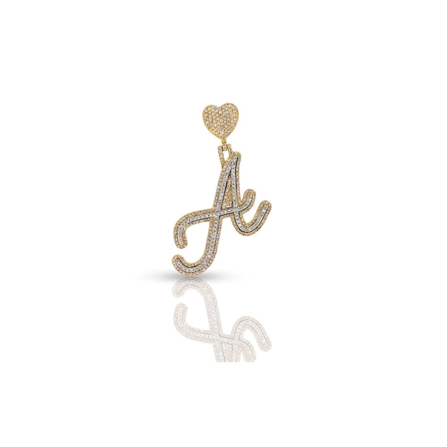 Yellow Gold White Diamond Heart Initial Letters Pendant by Truth Jewel