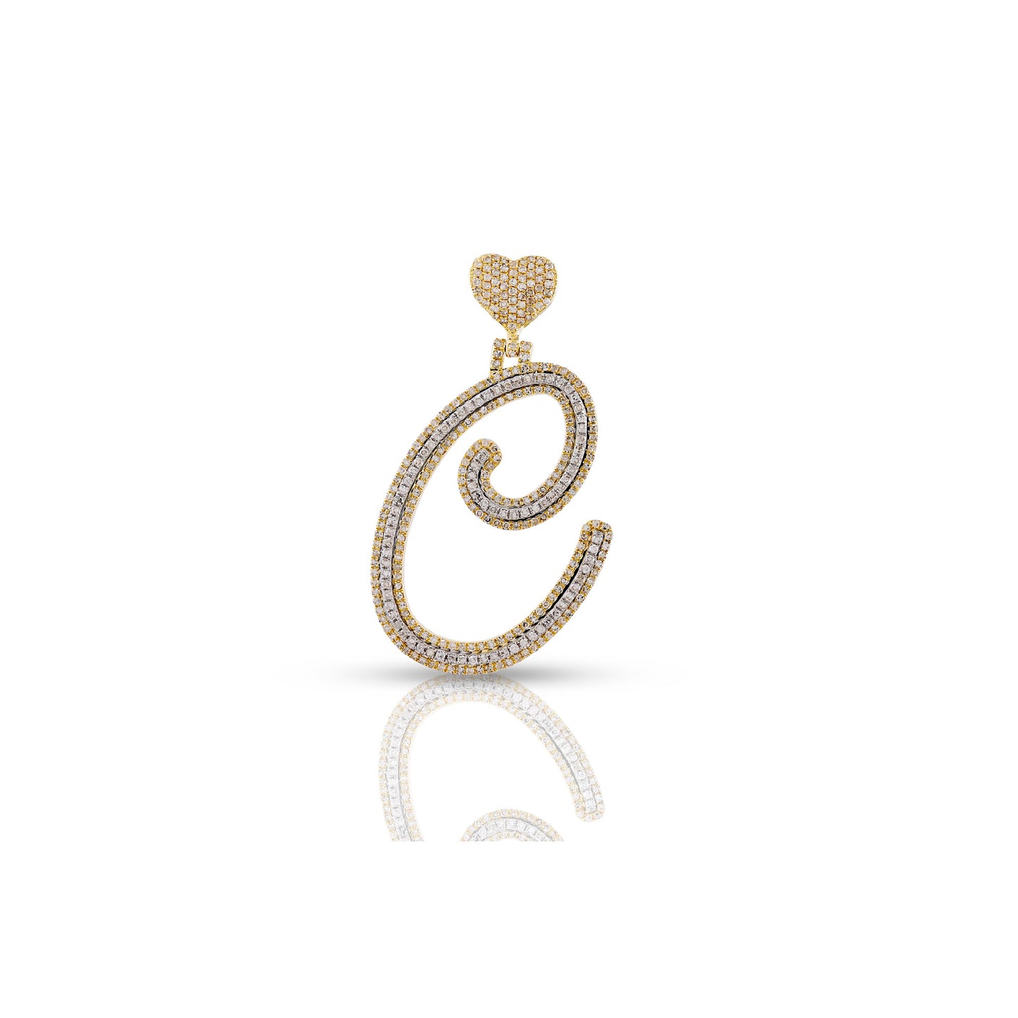 Yellow Gold White Diamond Heart Initial Letters Pendant by Truth Jewel