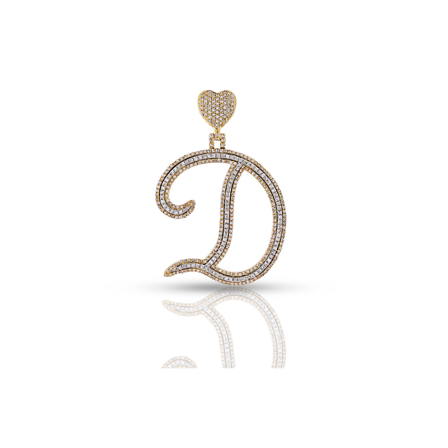 Yellow Gold White Diamond Heart Initial Letters Pendant by Truth Jewel