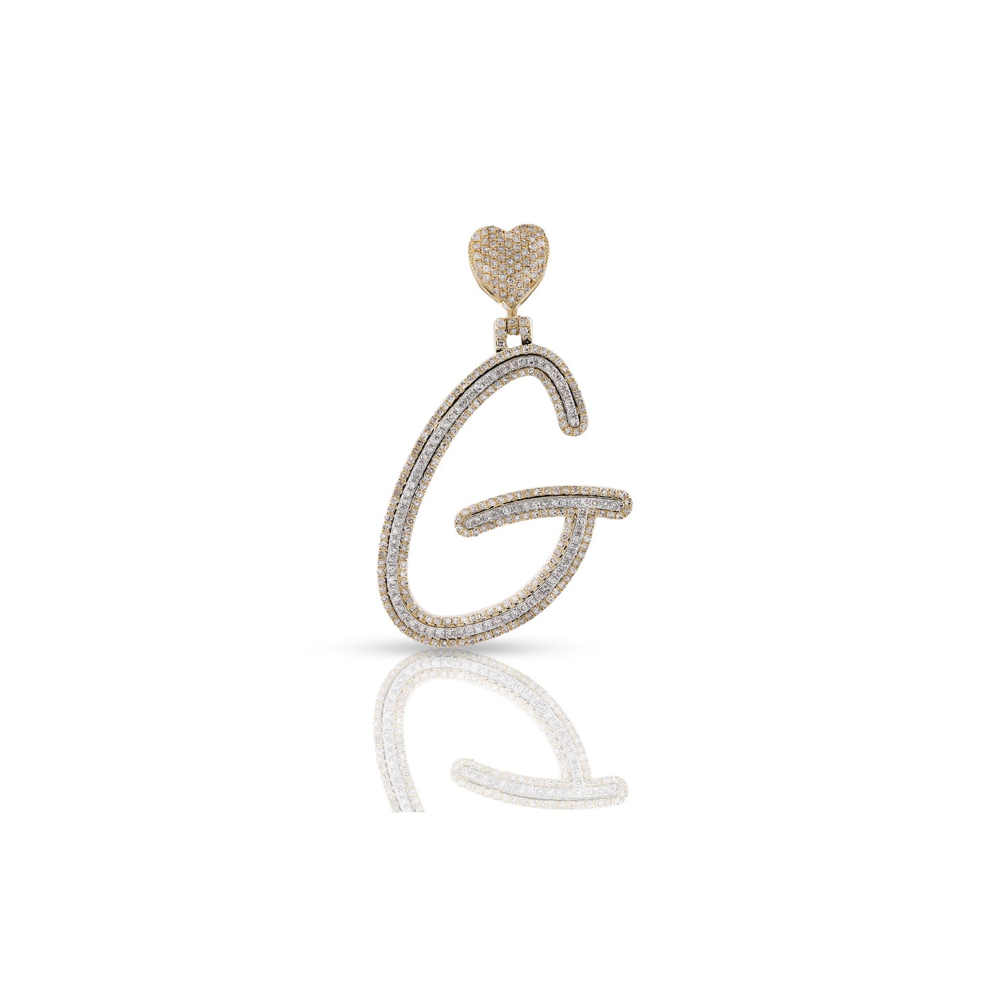 Yellow Gold White Diamond Heart Initial Letters Pendant by Truth Jewel