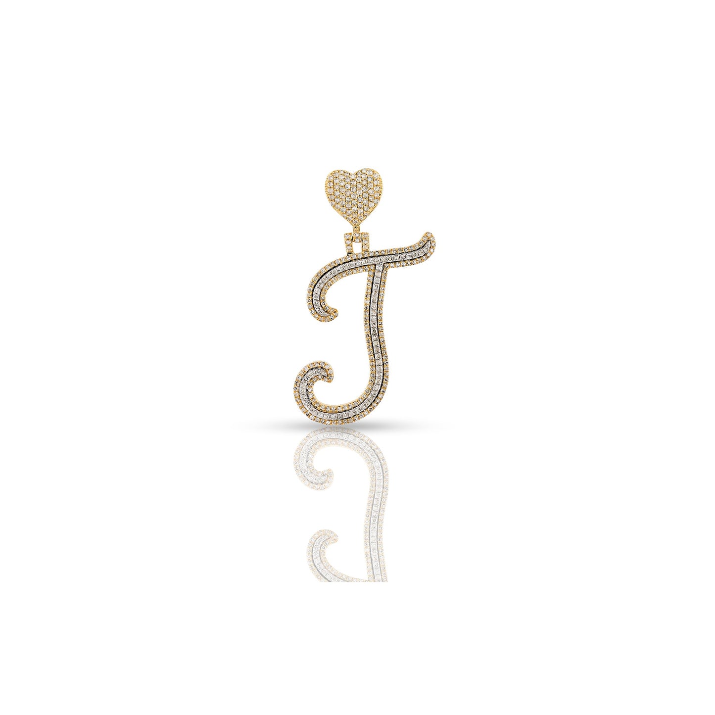 Yellow Gold White Diamond Heart Initial Letters Pendant by Truth Jewel