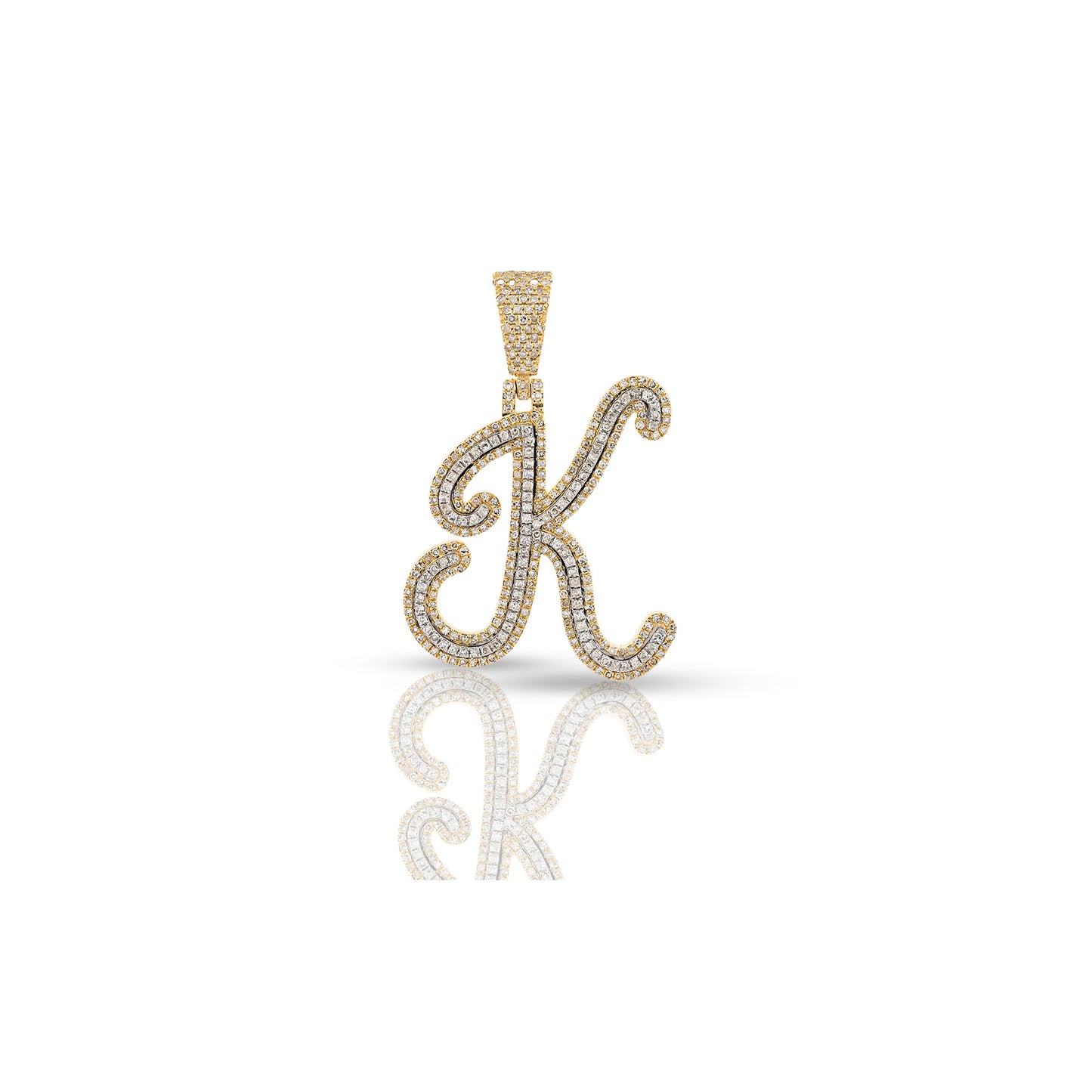 Yellow Gold White Diamond Heart Initial Letters Pendant by Truth Jewel
