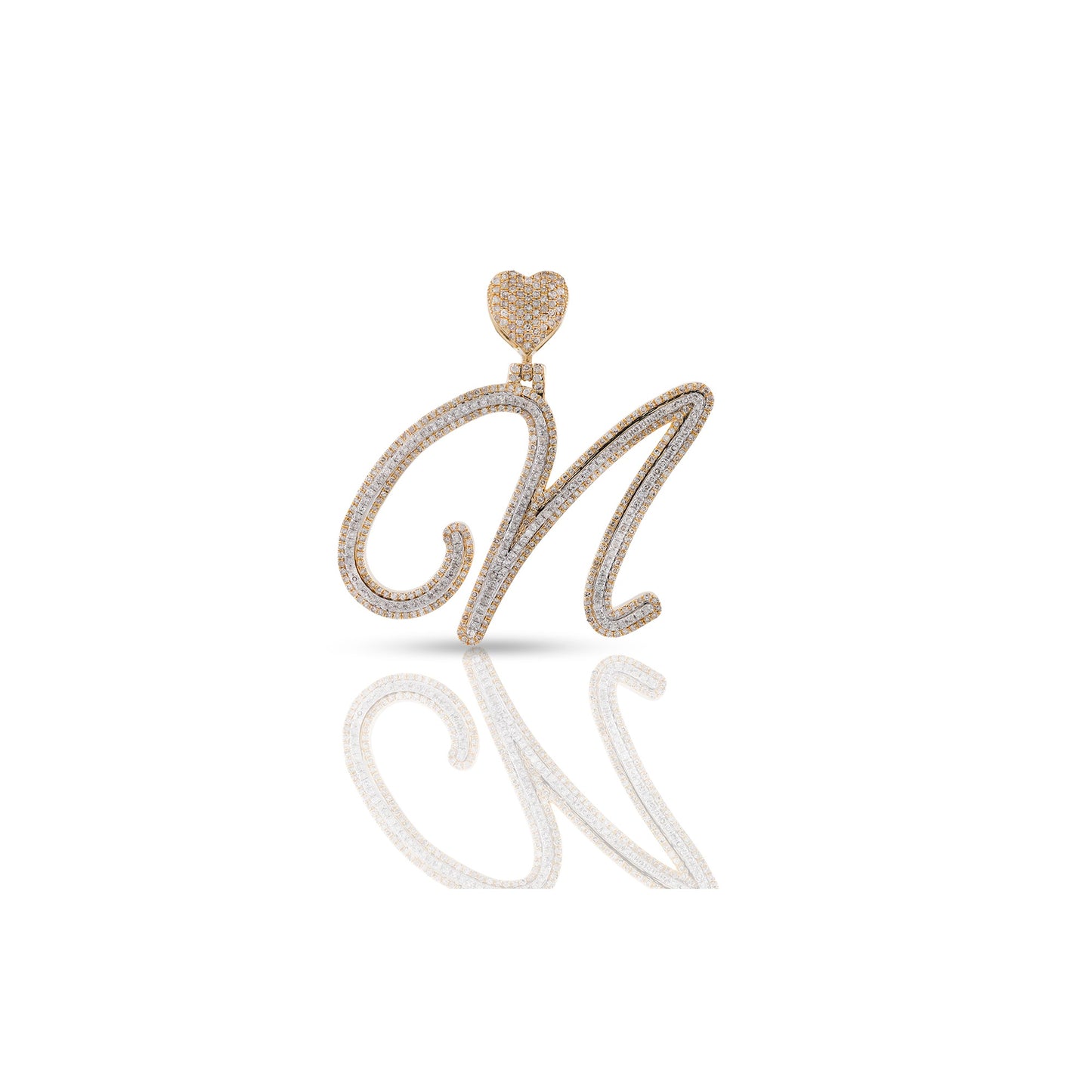 Yellow Gold White Diamond Heart Initial Letters Pendant by Truth Jewel