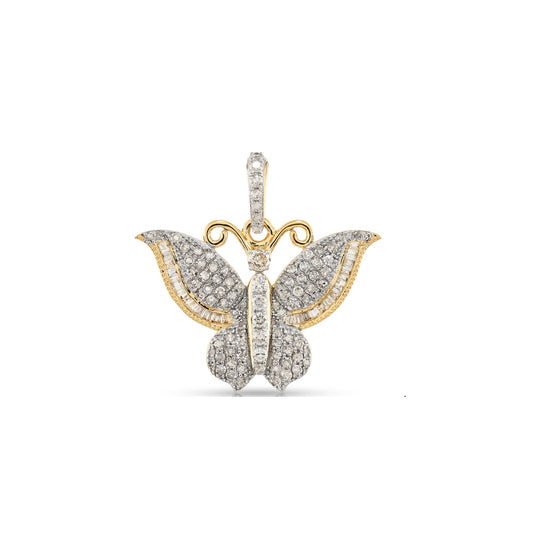 Yellow Gold Baguette and Round Diamond Butterfly Pendant