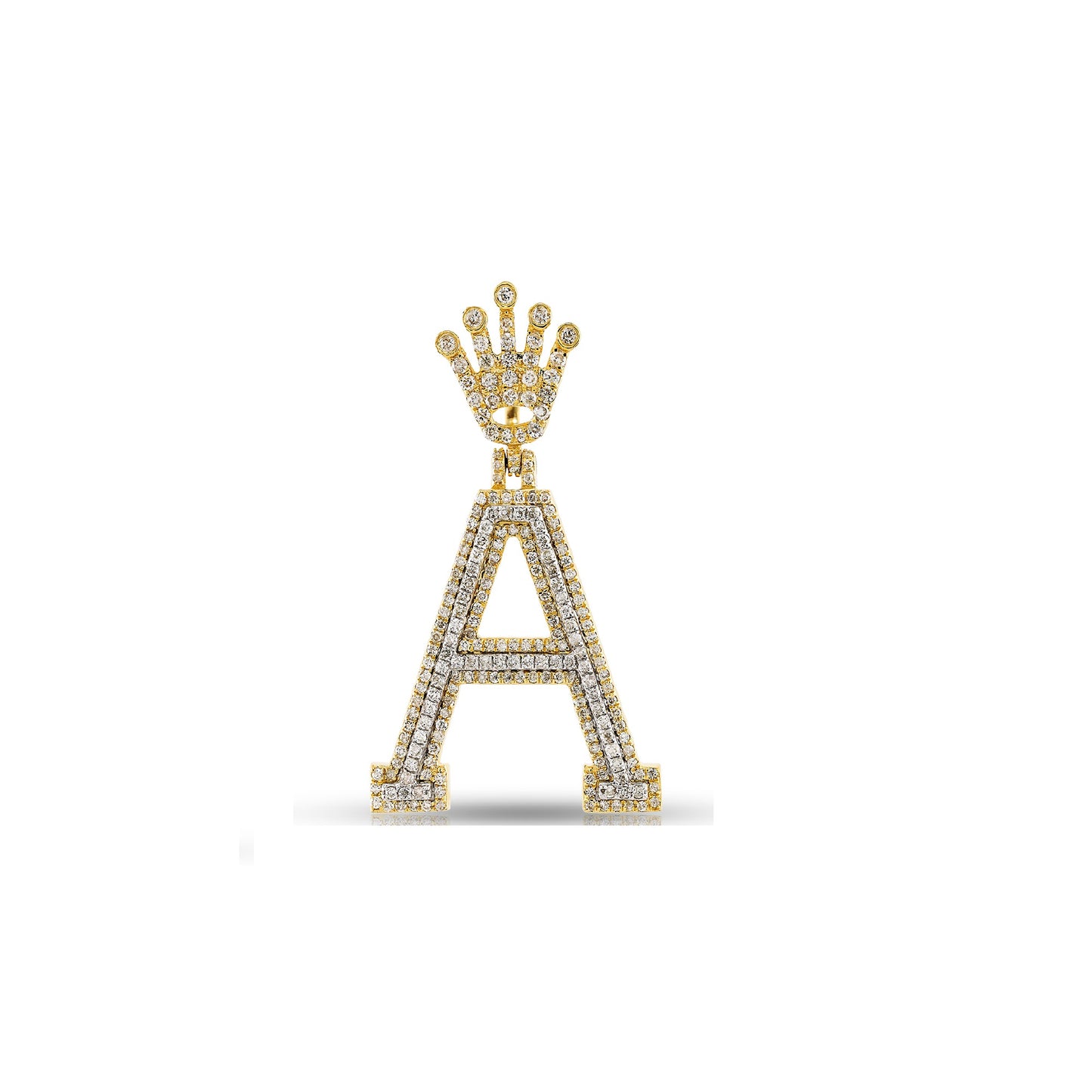 Yellow Gold Diamond Crown Initial Letter Pendant