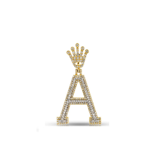 Yellow Gold Diamond Crown Initial Letter Pendant