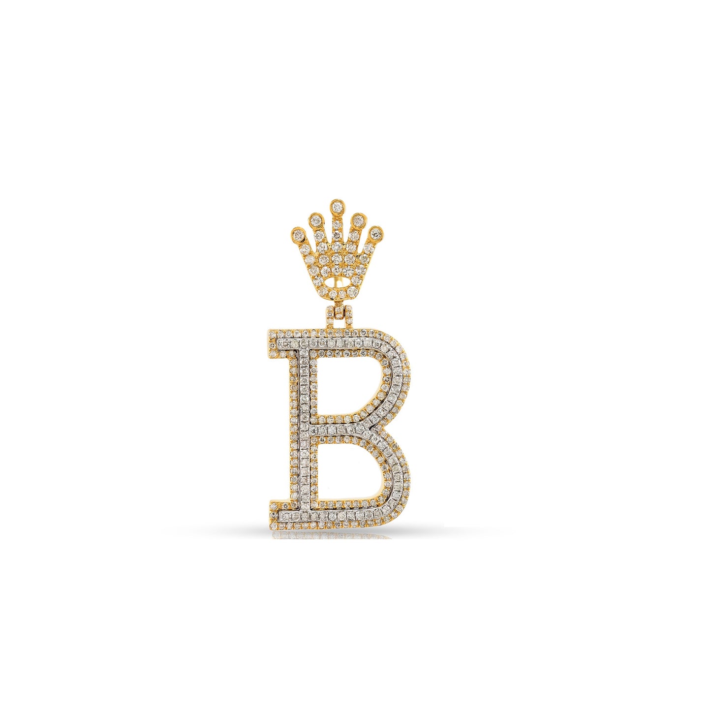 Yellow Gold Diamond Crown Initial Letter Pendant